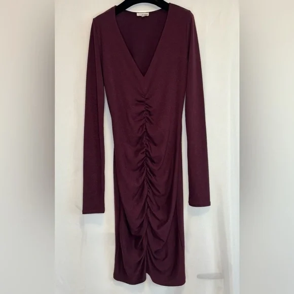 Wilfred Free Shaik Burgundy Long Sleeve Bodycon Dress, size M - Picture 2 of 5